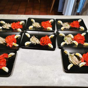 Escalivade poivrons - Oeufs accompagnés d'anchois fraîches marinés & faites maison